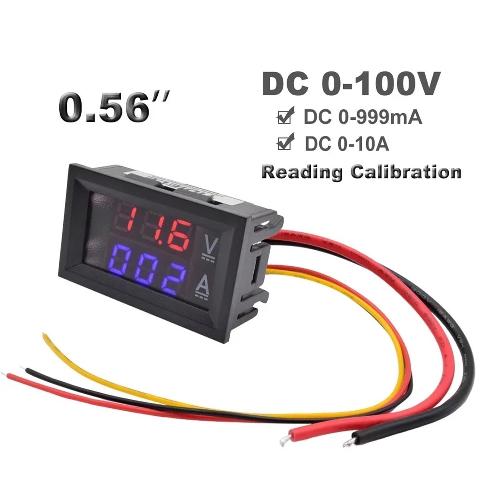 EAMOM 0.56 Inch LED Digital Display Current Voltage Meter DC 0-100V 0-1A 0-10A Ammeter Voltmeter Calibrate Reading Volt Amp Detector(1A DC 100V Red Blue)
