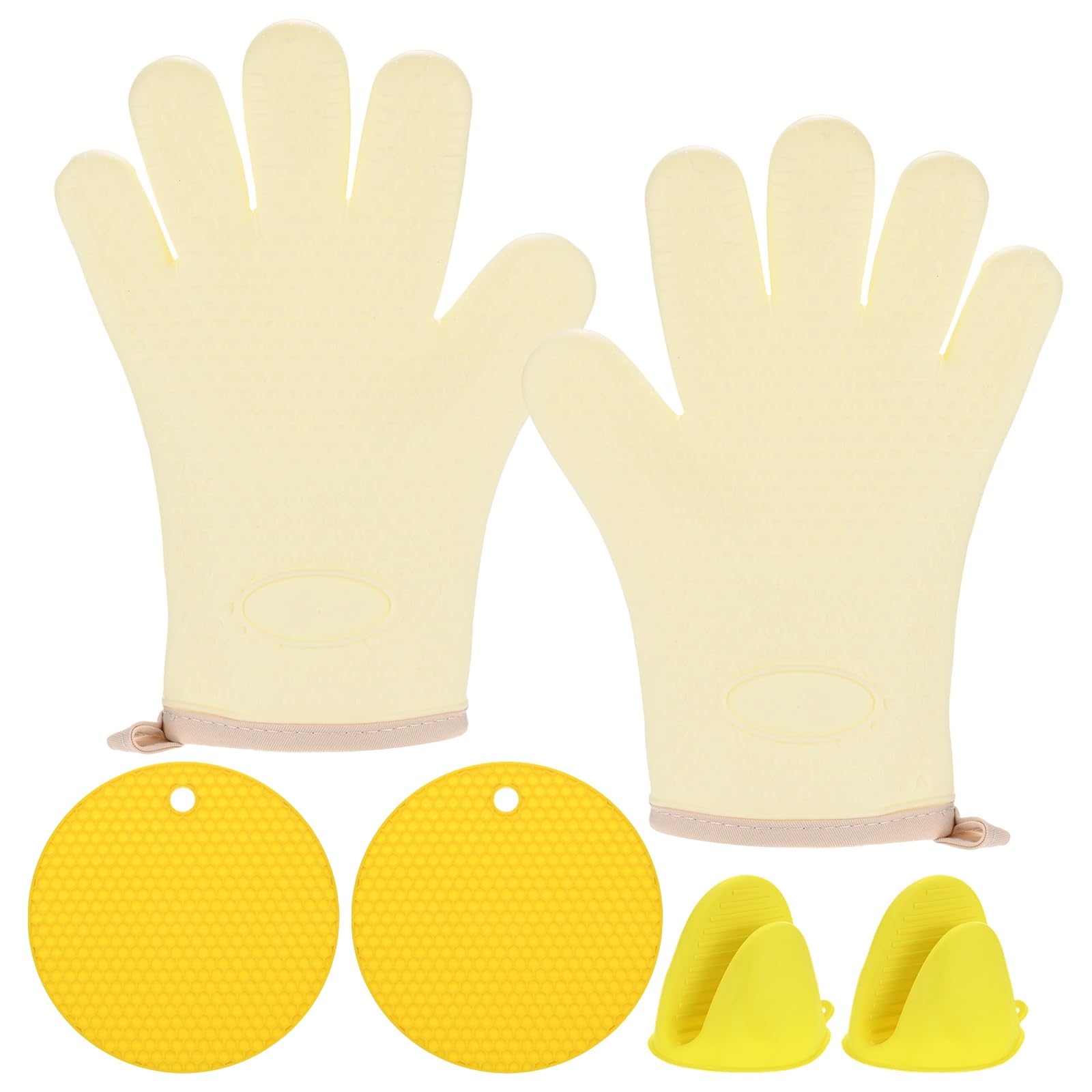 M METERXITY 1-Pair Silicone Gloves Heat Resistant, Non-Slip Grilling Gloves for BBQ/Oven, High Heat Oven Mitts with Trivet Mats and Pinch Grips [27.5cm, Yellow]
