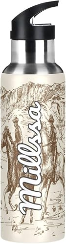 Miniatura 9 de Cowboys - Botella de agua personalizada con tapa con pajilla, doble pared del desierto occidental, botella térmica personalizada con aislamiento al