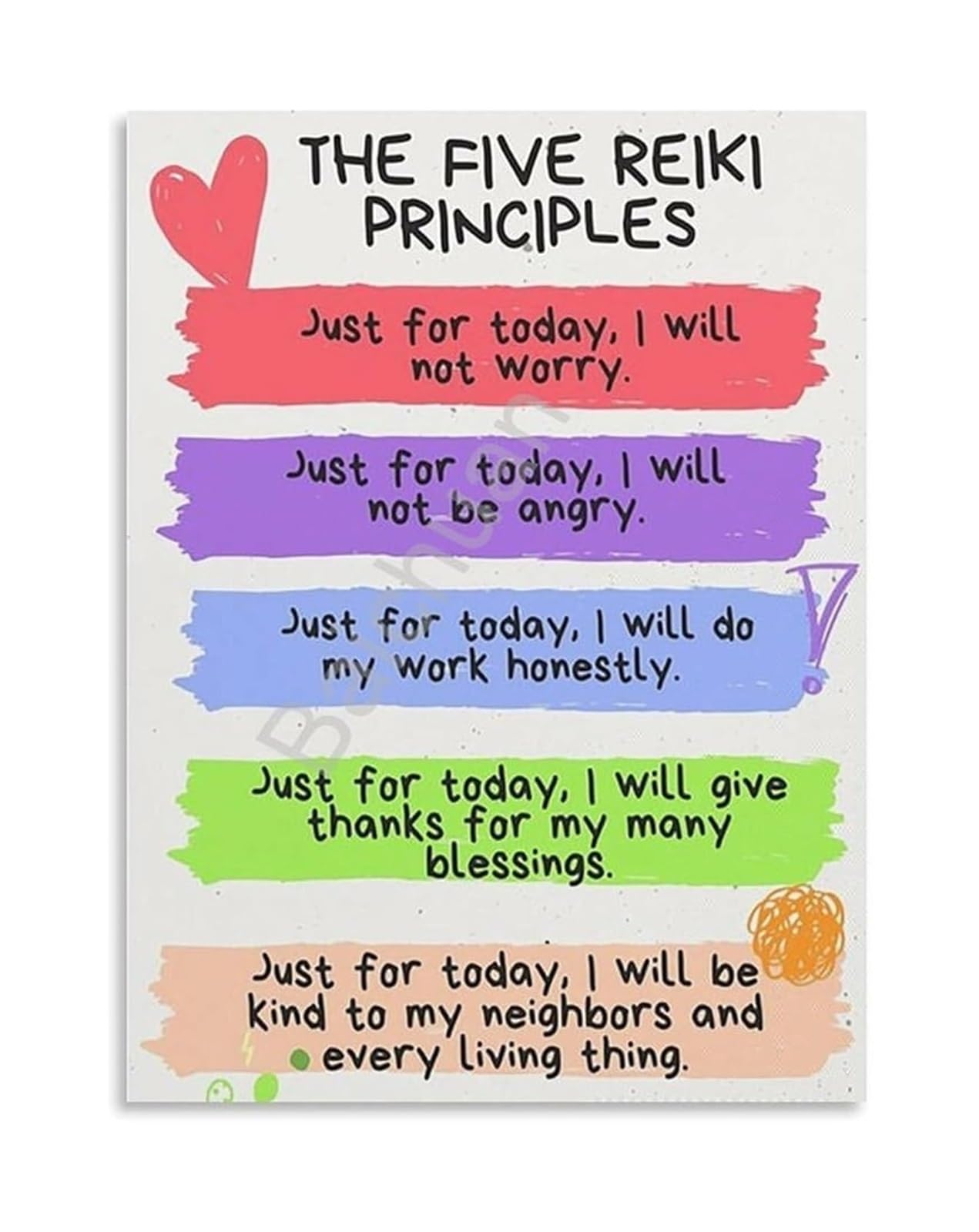 MDBJTCYZN Philosophy Just For Today Poster with Five Life Principles for Inspiration and Reflection Canvas Wall-Art Print
