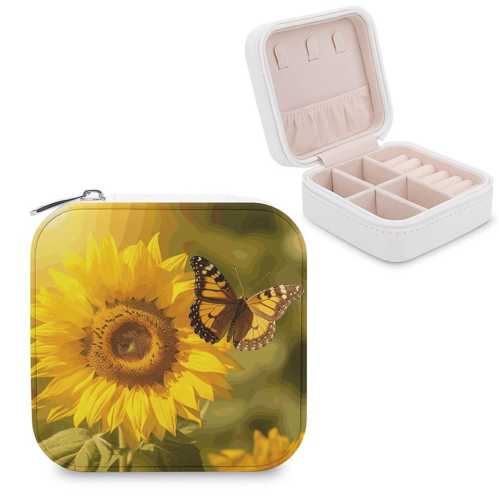 FekiLoot Sunflower Butterfly Sunny Jewelry Box Exquisite Jewelry Organizer Silver Gold Trinket Storage Case Multi Compartments Cute Earrings Ring Necklace Holder For Woman Household Gift