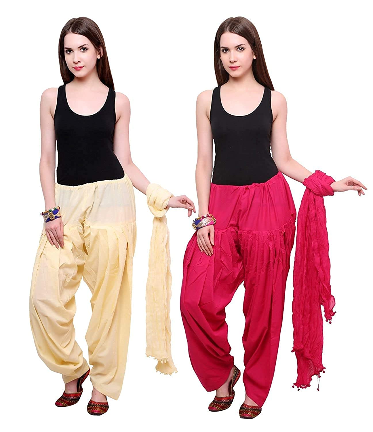 NOBHOB Combo of 2 Pure Cotton Full Indian Readymade Punjabi Patiala Salwar with Dupatta (Free Size)-image-0
