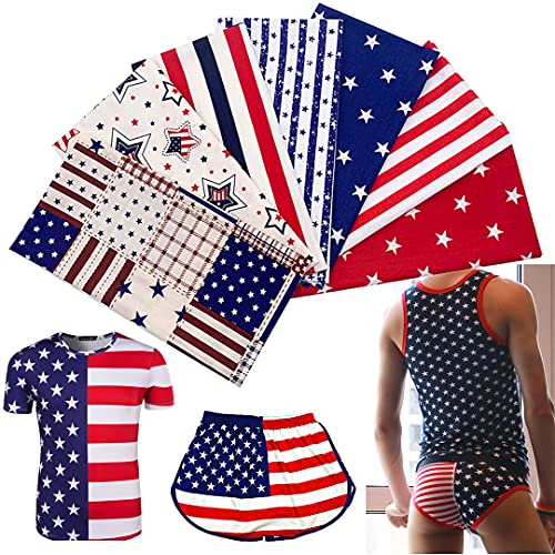 EBSTL 7pcs Fat Quarter 19.6" x 19.6"(50cm x 50cm) 100% Cotton Fabric Patriotic Decoration American Flag Star Independence Themeds of Freedom for DIY Fabric Jeans Sewing Patchwork Material