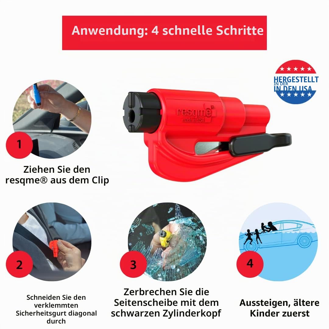 resqme Familienpackung mit 12 Stück, das originale Notfall-Schlüsselanhänger-Autoflucht-Werkzeug, 2-in-1 Sicherheitsgurtschneider und Fensterbrecher, gelb
