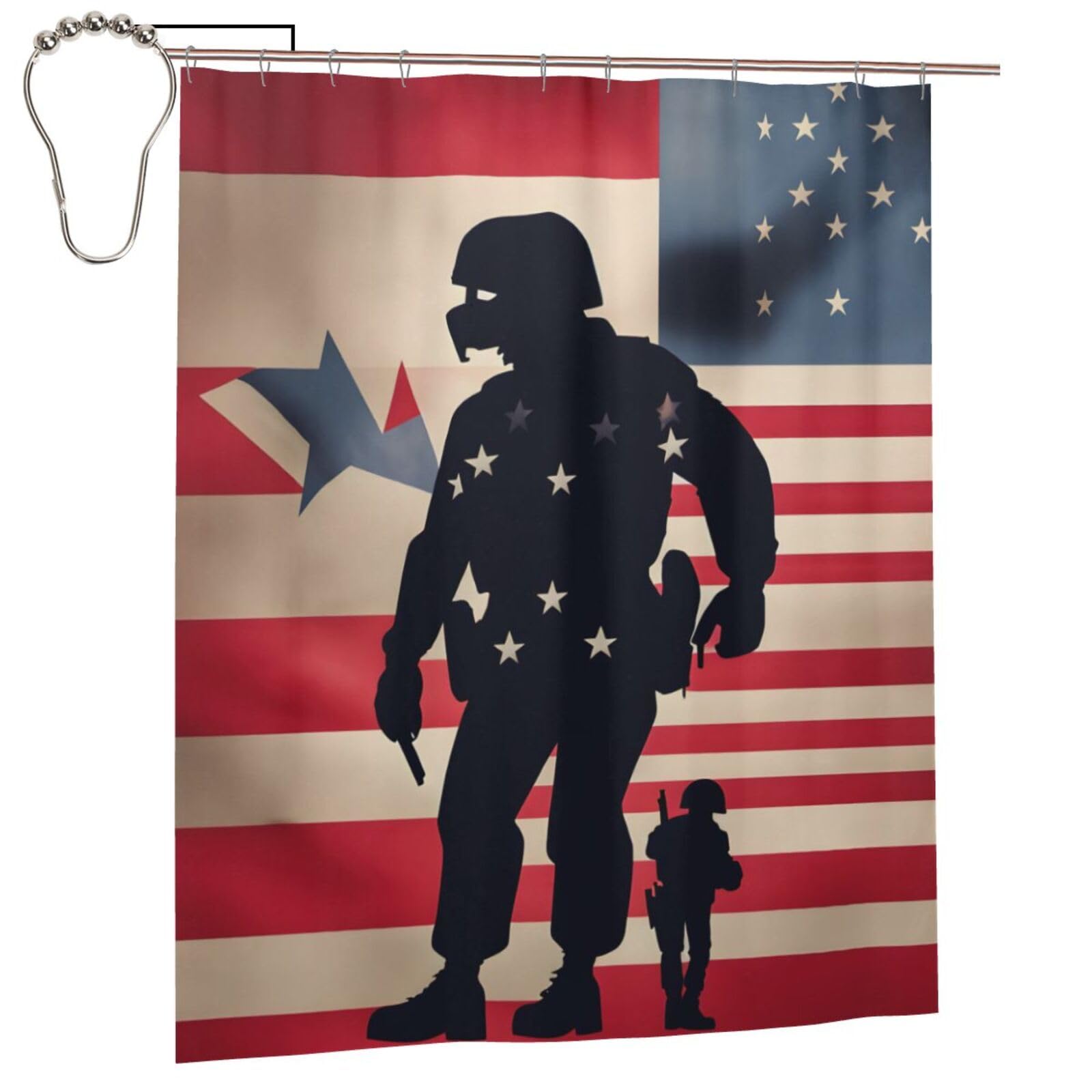 WOPQS Us Military Soldiers Patriotic Memorial Day Shower Curtain 60x72in Bathroom Supplies Daily Household Use Basics Home Decor