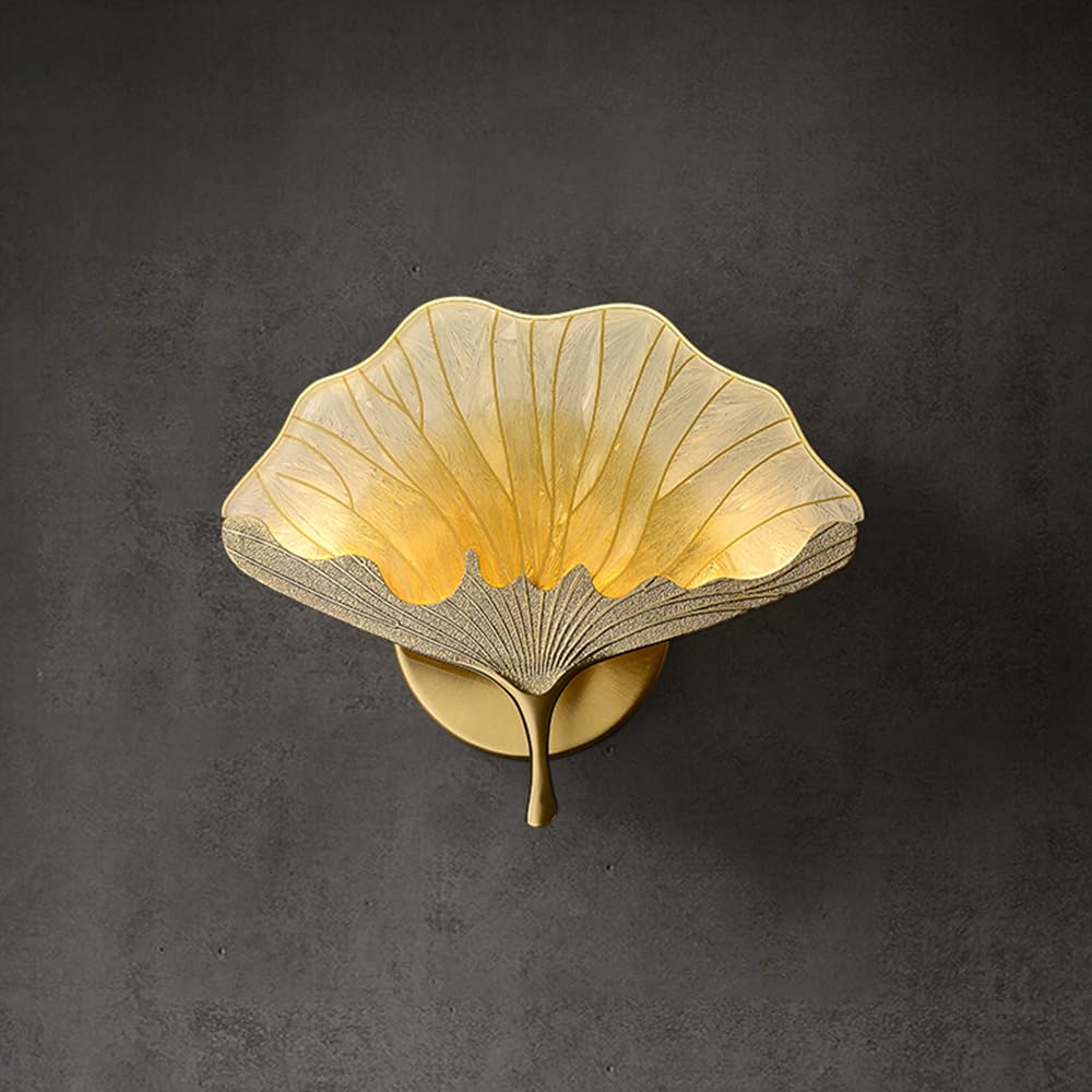 Jybnbbe Light Brass Wall Lamp Creative Ginkgo Leaves Led Wall Sconce, Chinese Modern 6W Wall - 3000K Warm Living Room Hallway Wall Ing Fixtures