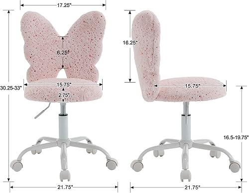 Miniatura 12 de chairus Silla de escritorio para niños, silla de estudio de piel sintética de mariposa para niñas adolescentes, silla de tocador ajustable para
