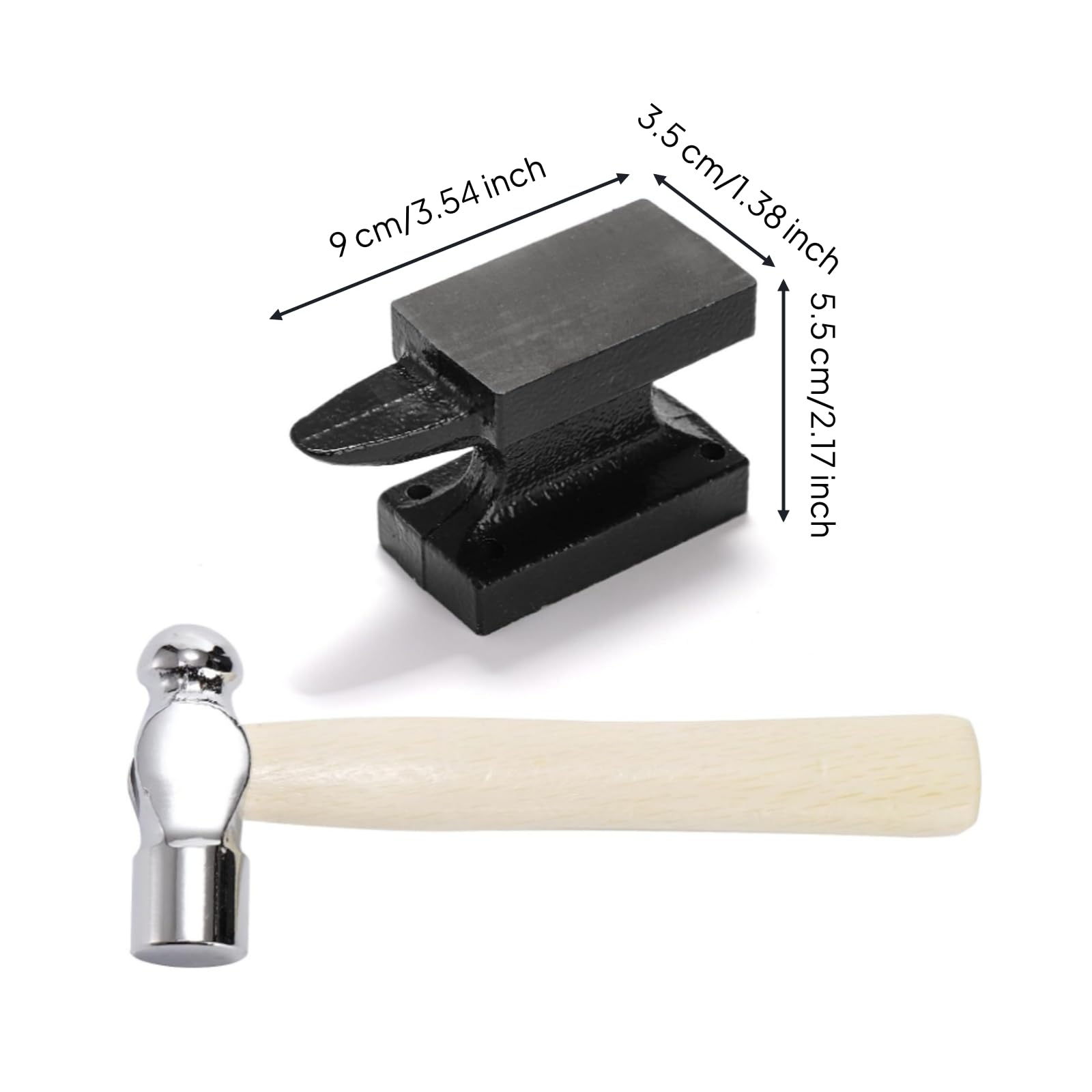 MagiDeal Incudine per Gioielli da Banco Mini Martello da Orefice Kit per Lavori Precisione Ferro Legno Forma Piatto Superiore
