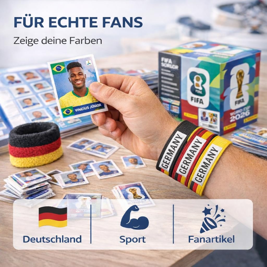 Set Starter XXL – Figurine Panini Coppa del Mondo 2026 con 1 Album & Figurine – 1 Calendario Partite Coppa del Mondo 2026 & 3 Braccialetti Germania (1 Confezione/Set 13 Pezzi) Bundle privata
