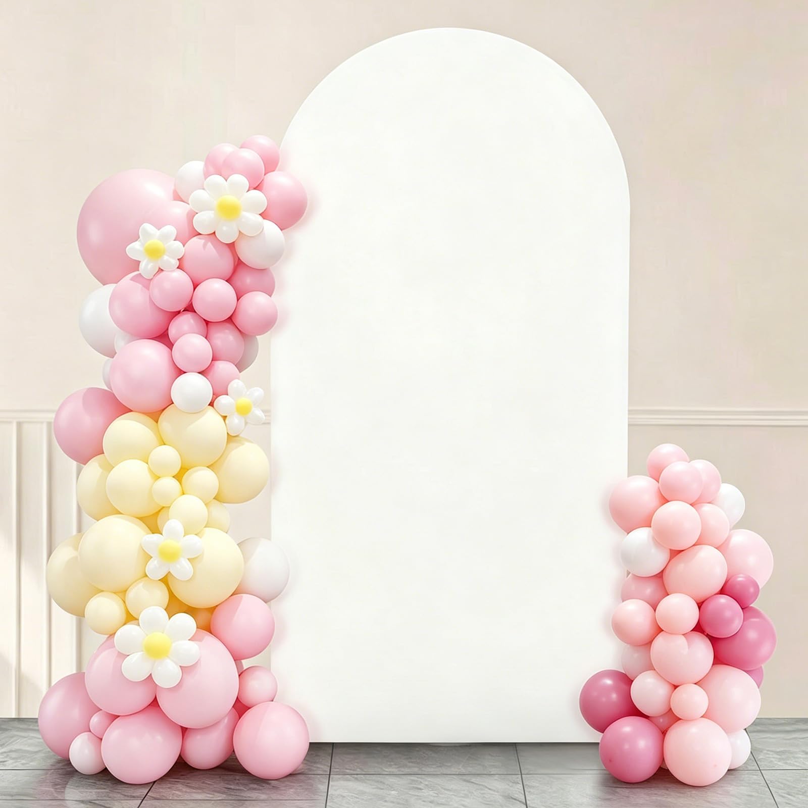 6.6FT White Wedding Arch Cover, Stretch Spandex Fitted Round-Top Backdrop Stand Cover (Stand Not Included), Double-Sided Elastic Arch Decoration for Wedding, Baby Shower, Birthday Party & Events