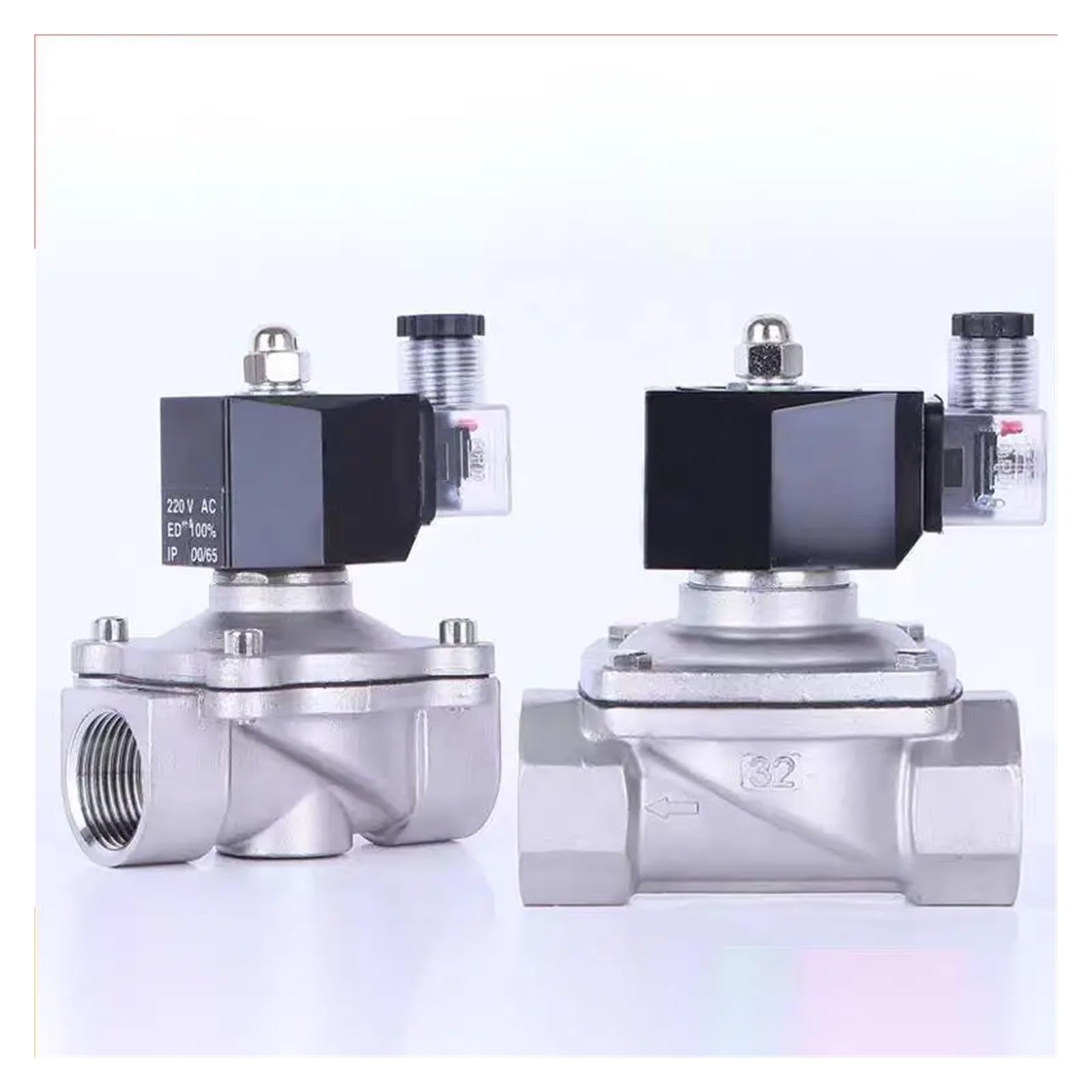 NVSFZGIYG 1-1/2'' Normally Closed Stainless Steel Solenoid Valve 220V 12V 24V Direct Acting with LED Light(1-1/2" Npt Thread,DC24)