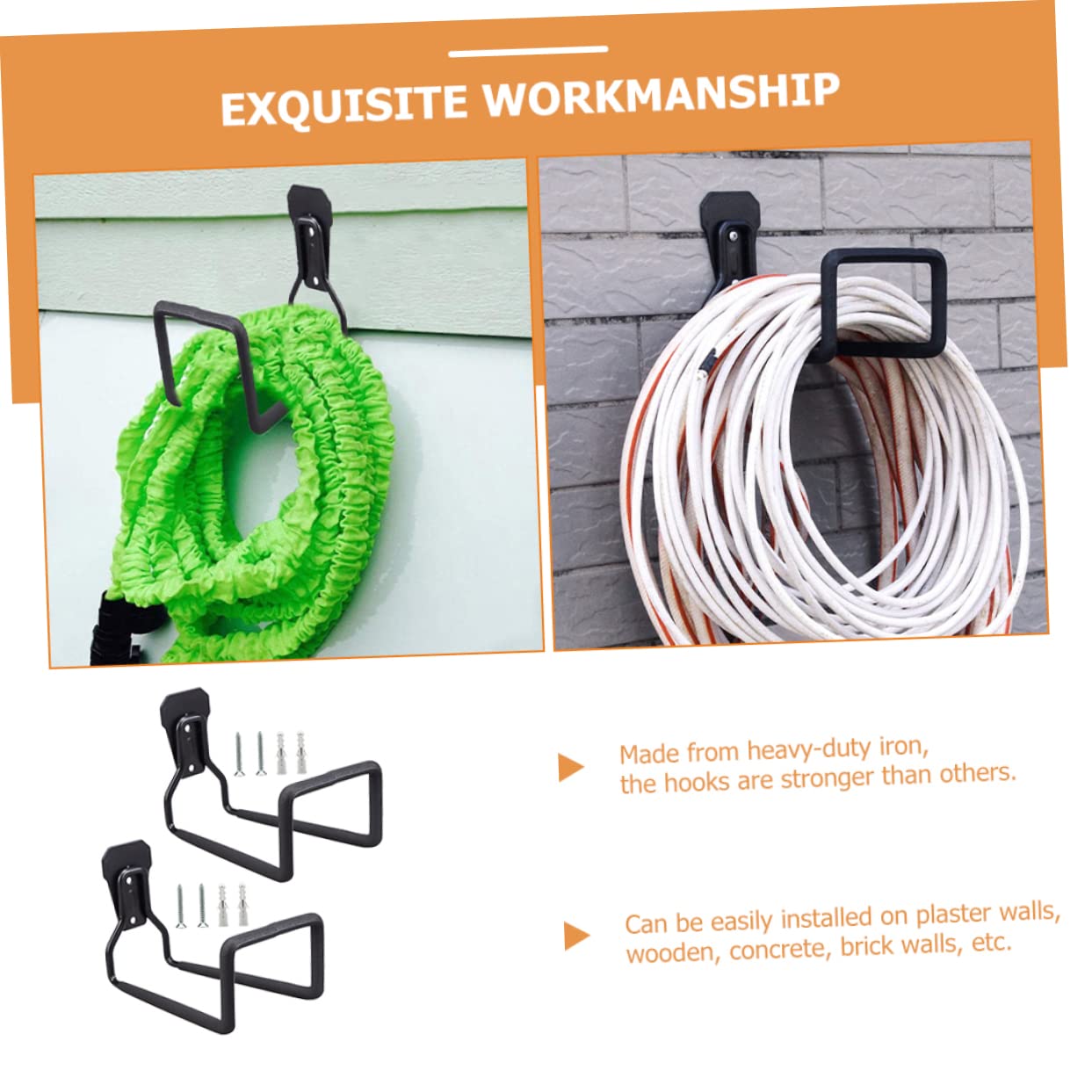 Gatuida Ganchos De Garaje De Hierro Resistentes Para Herramientas y Cables De Extensión Recubrimiento Plástico Anticorrosión, Montaje Pared Para Garaje, Almacén y Jardín, Juego De 2 Unidades