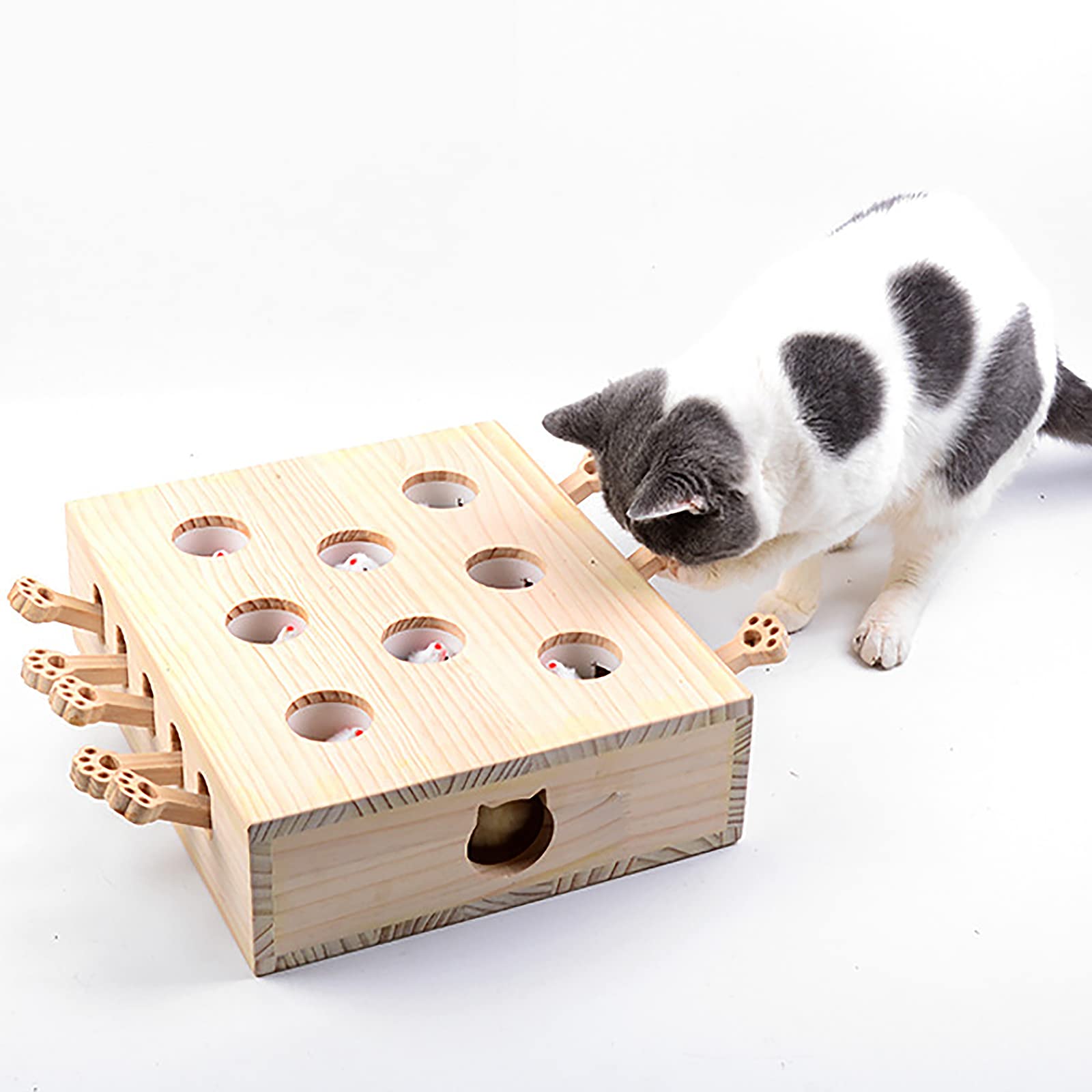 Whack-A-Mole - Giocattolo interattivo in legno per gatti, gioco coinvolgente e durevole per gatti e gattini, mantiene gli animali domestici intrattenuti e stimolati, design in legno naturale, perfetto