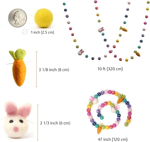 Miniatura 4 de Glaciart One Guirnalda de bolas de fieltro, conejo y zanahoria, divertidas decoraciones de fiesta para Pascua, primavera y cumpleaños, decoración