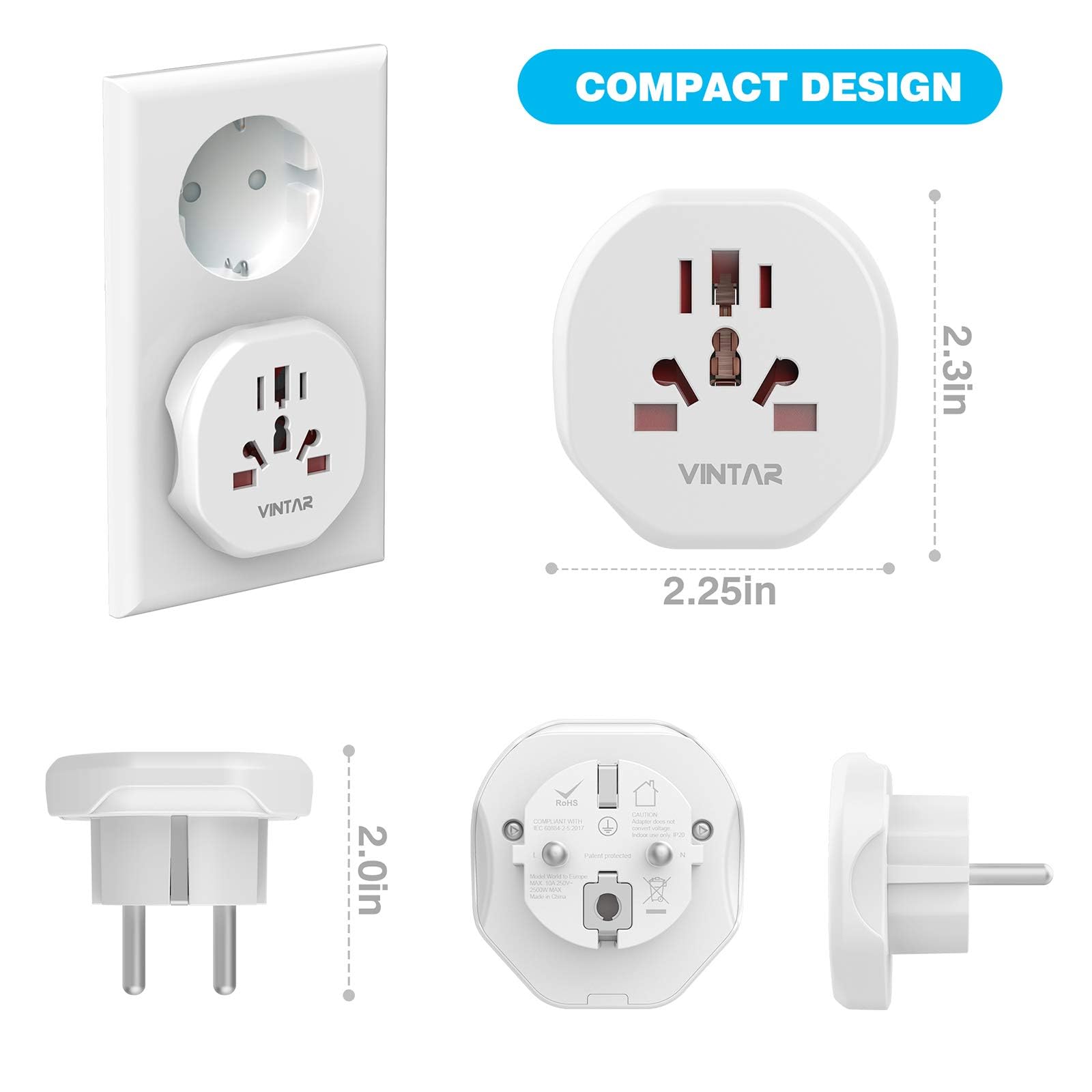 VINTAR 2PC Adaptateur Prise Anglaise vers France,Adaptateur Prise USA vers France,Adaptateur de Voyage pour UK, USA, Canada, Chine, Australie, Italie, Suisse, Prise Monde, Blanc