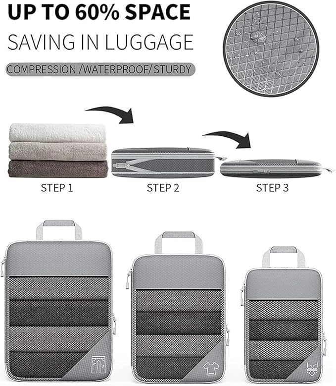 Simplify Living Compression Packing Cubes for Travel, Simplify Living Bags, 5 Set Compressible, Waterproof, Lightweight, Space-Saving Packing Cubes, Travel Essentials for Women and Men (Blue)2