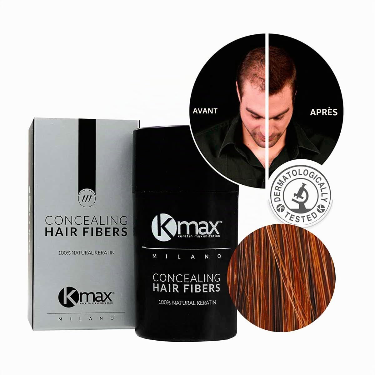 Kmax Hair Fibers, Fibre de kératine pour cheveux à action redensifiante et pour copier la calvitie-Format économique (32 gr) (Châtain moyen)