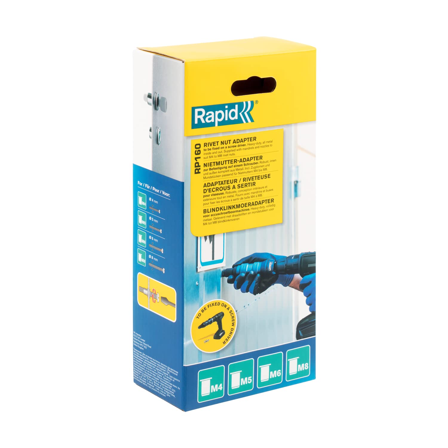 Rapid RP160 Adaptador múltiple para tuercas de remache M4, M5, M6 Y M8