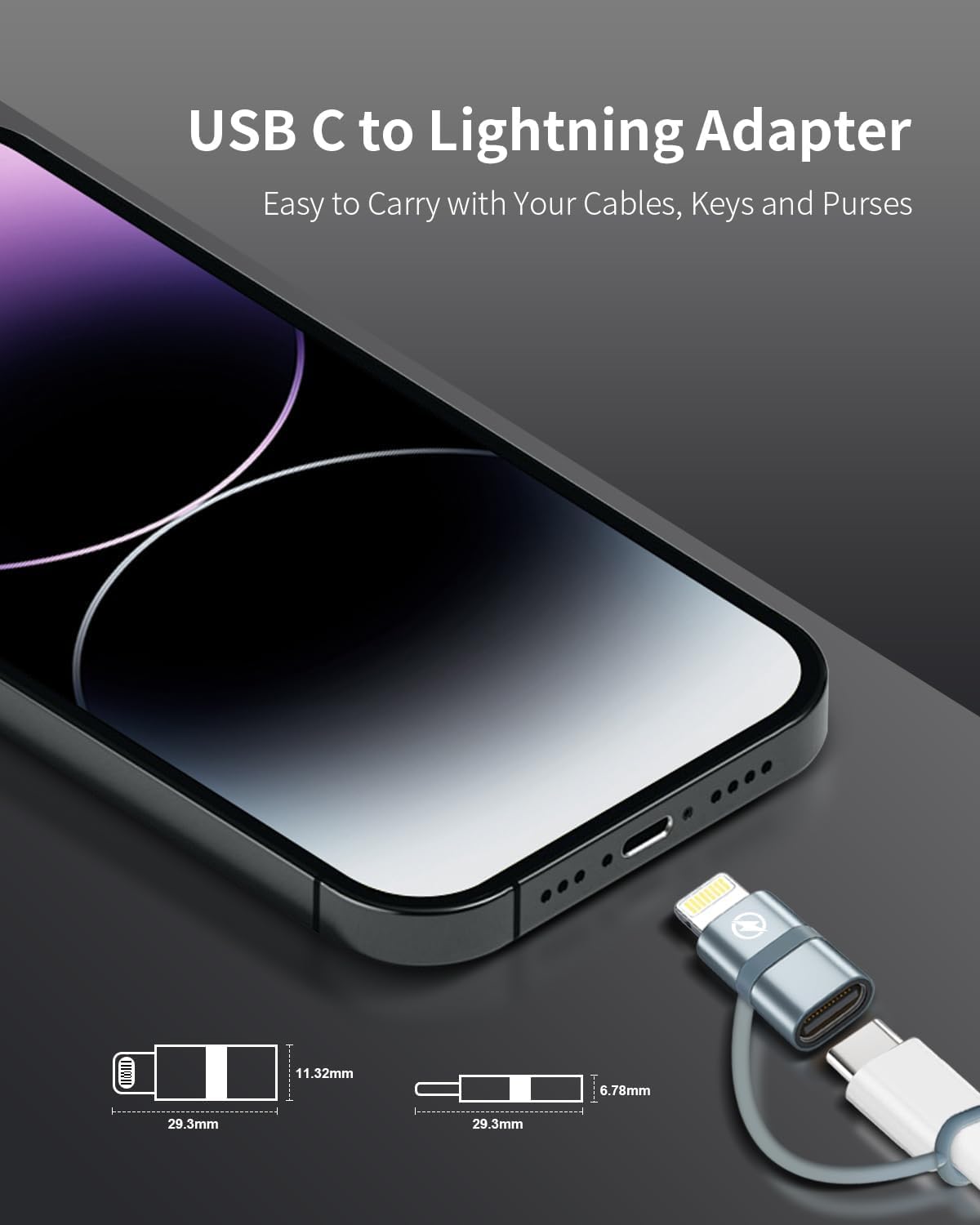 Adaptateur USB C vers Lightning Lot de 3, 36W Charge Rapide PD MFi pour iPhone 14 13 12 11 X iPad AirPods