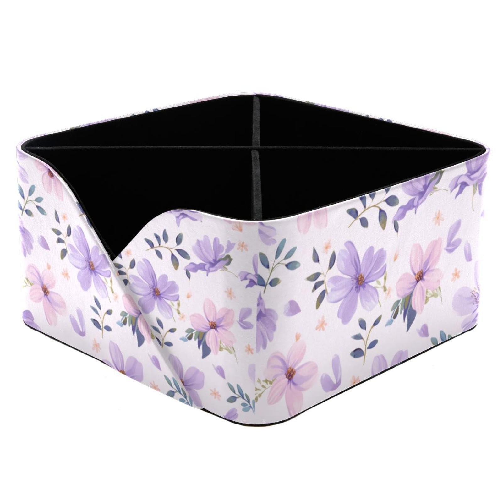 Boîte de rangement violette à fleurs pour créer un coin bureau ordonné à la maison
