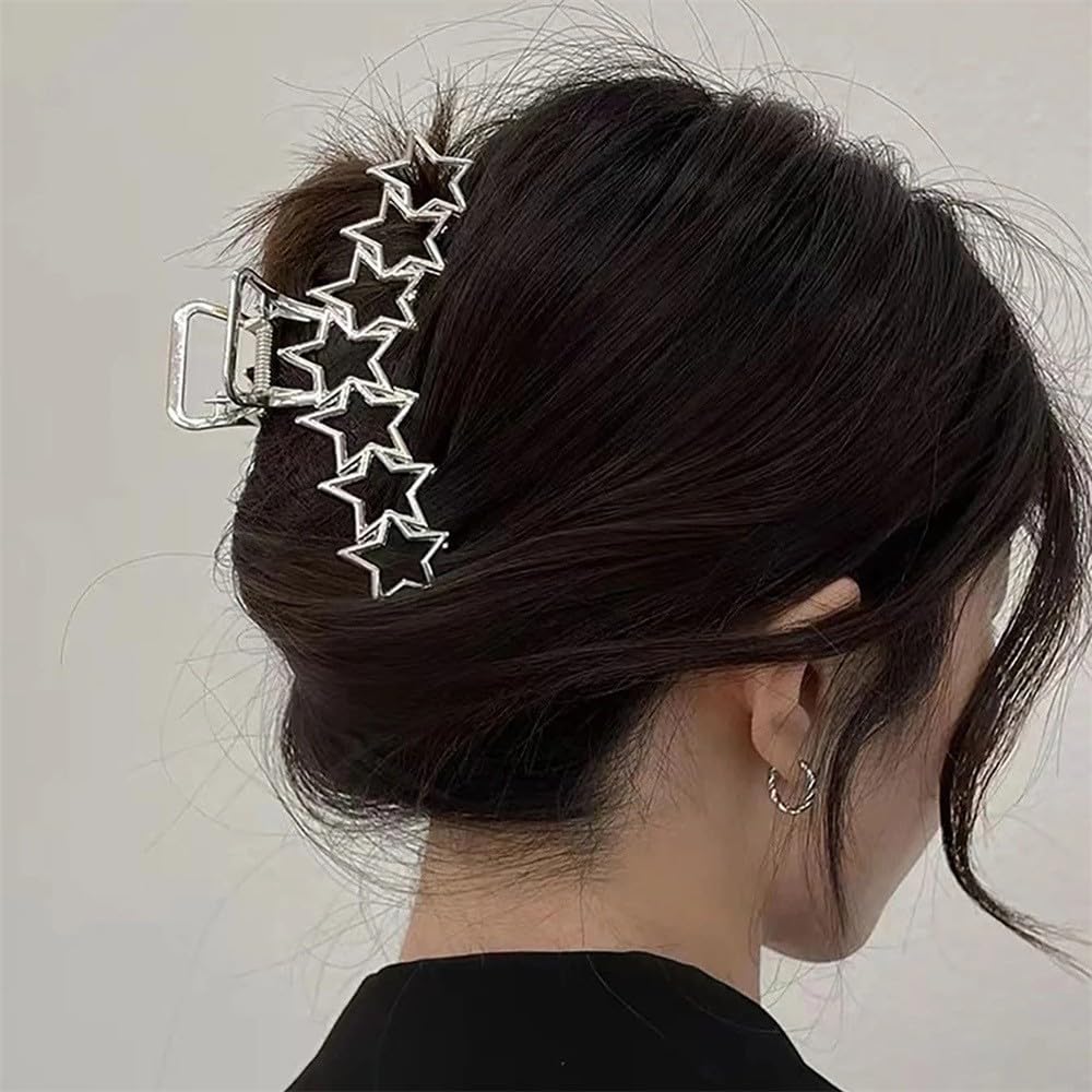fdsmall Hair Claw Sliver Star Metal Hair Claw Clips for Thick Heavy Hair Strong Hold Claw Barrettes Star Designs Hair Barrettes Fashion Hair Accessories for Women Girls (Silver 02)