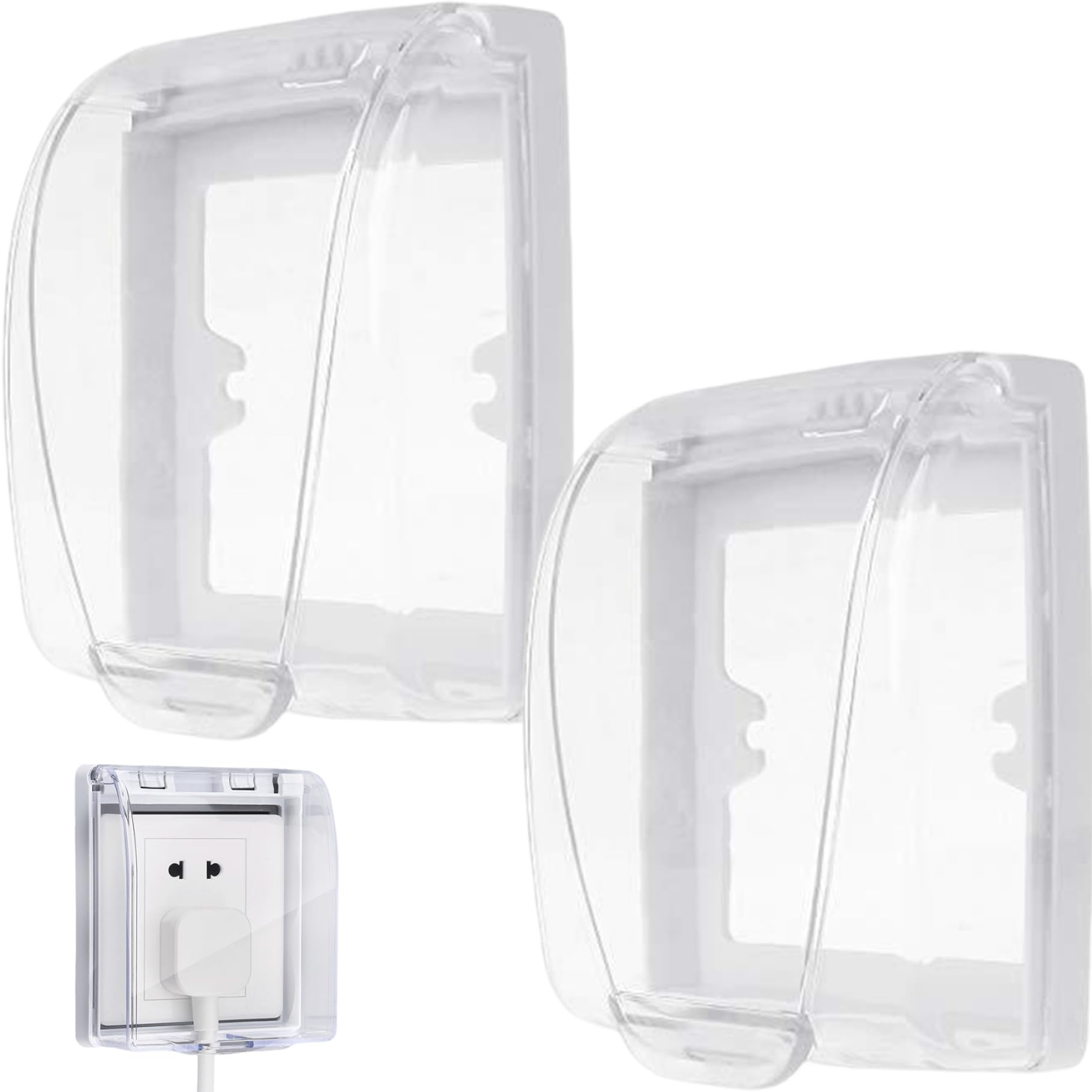 Cakeeyum Clear 2Pcs Outlet Cover Tnc Plastic Wall Switch Waterproof Doorbell Cover Box Wall Light Panel Socket Outdoor Outlet Box Flip