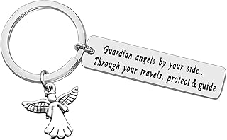 Travel Keyring Travel Safe Keyring Guardian by Your Side Through Your Travels, Protect & Guide Traveling Gift Drive Safe Keyring Airplane Flight Attendant Gift Going Away Gift Pilot Keyring