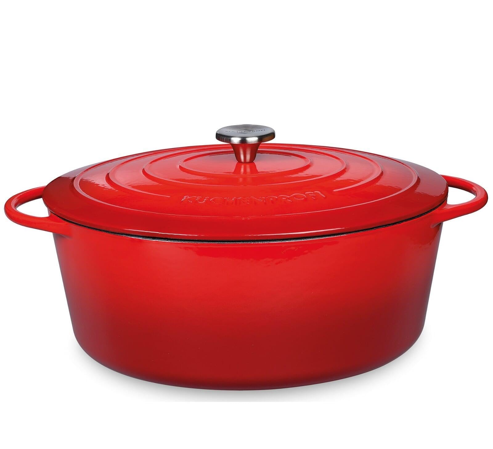 Küchenprofi Gusseisen Bräter mit Deckel, rot/innen schwarz, 33 cm, Schmortopf, Auflaufform, Dutch Oven, Brotbacktopf, emailliert, für alle Herdarten, zum Schmoren, Backen, Braten, 0402000433