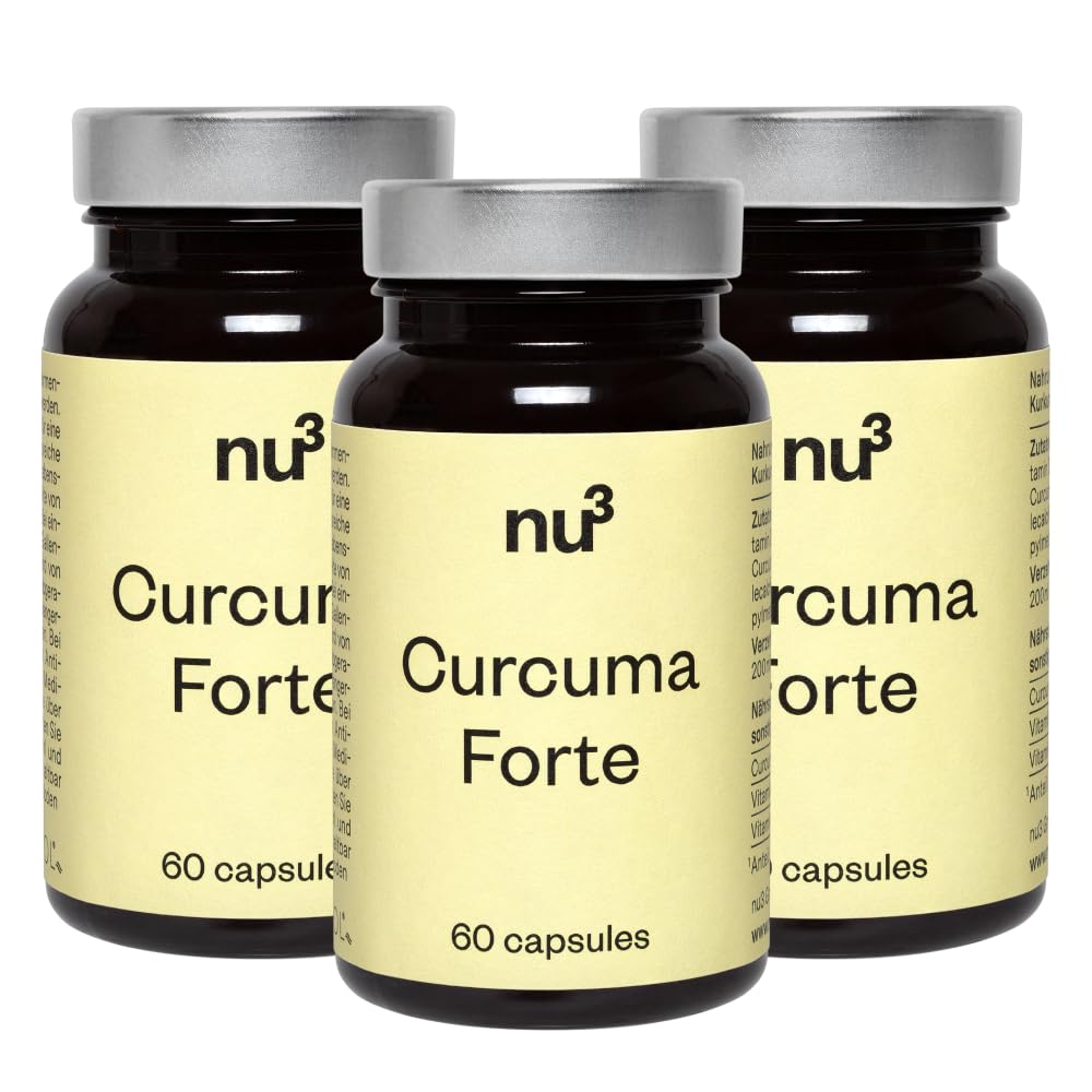 nu3 Curcuma Forte Mizellen-Kurkuma hohe Bioverfügbarkeit Vitamin C D3 Gelatinefrei glutenfrei 3x60 Kapseln
