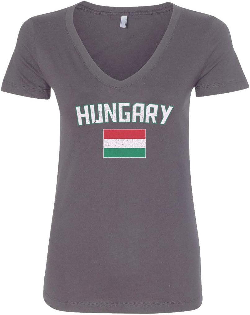 Threadrock Women's Hungary Flag V-Neck T-Shirt