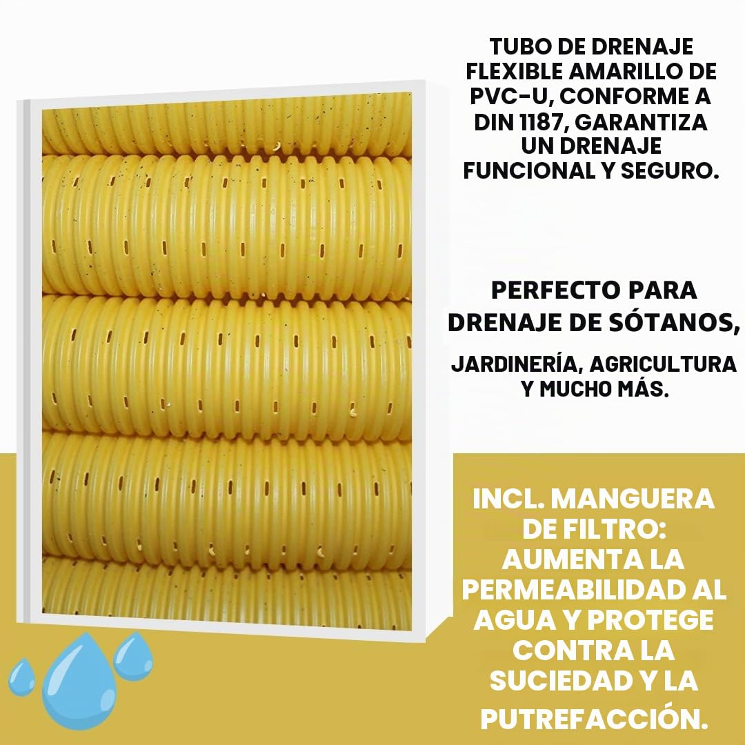 Tubo de Drenaje Amarillo DN 50 Perforado de 10 M