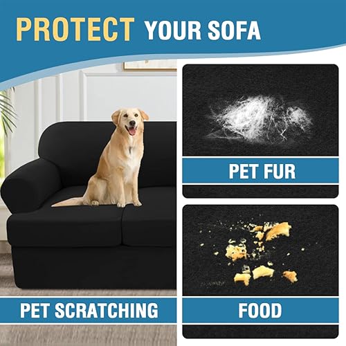 Miniatura 5 de H.VERSAILTEX Funda de sofá de 2 piezas con cojín en T, funda de sofá para sofá de 1 cojín, antideslizante, súper elástica, suave, lavable, protector