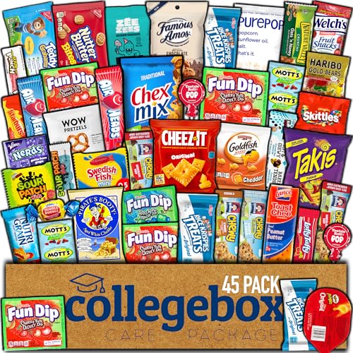 COLLEGEBOX Snack Box (45 Count) Variety Pack Care Package Gift Basket Adult Kid Guy Girl Women Men...