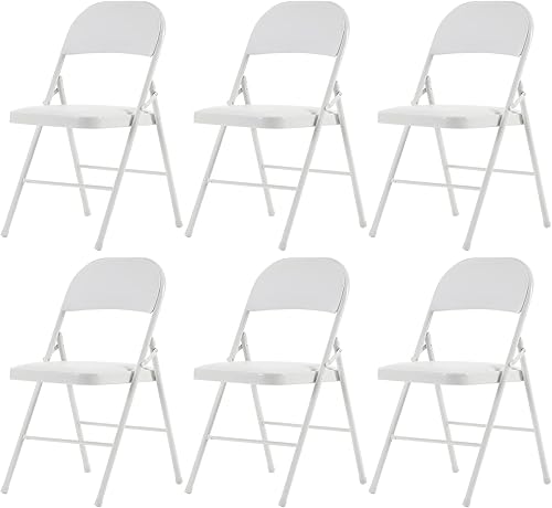 Paquete de 6 sillas plegables blancas con cojín acolchado y respaldo para interiores y exteriores, silla plegable comercial apilable portátil con