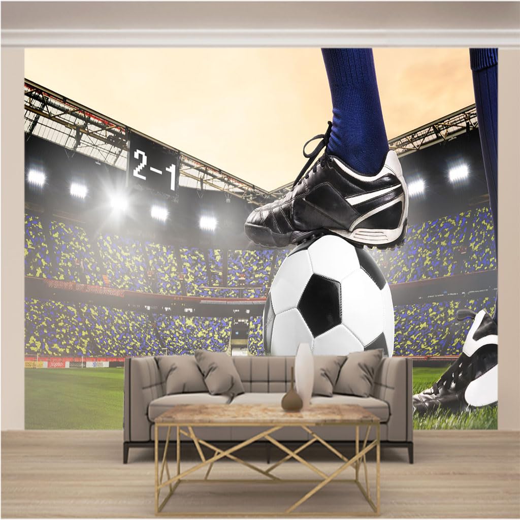 Papier Peint Panoramique Trompe l'Oeil 3D Football | Photo Mural Intissé Salon Chambre TV 200x140