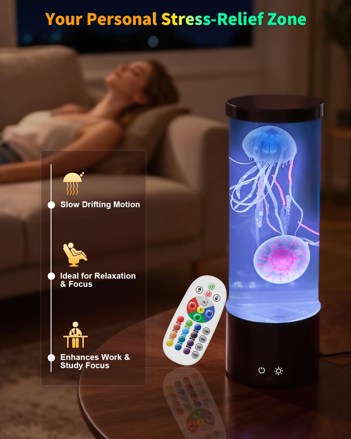 Quallen Lampe, Quallenlampe LED Quallen Lampe mit 17 Farben 4 Lichtmodi, Jellyfish Lamp Aquarium für Kinder Erwachsene, Quallenlampen Stimmungslicht für Entspannung Wohndekoration-Schwarz