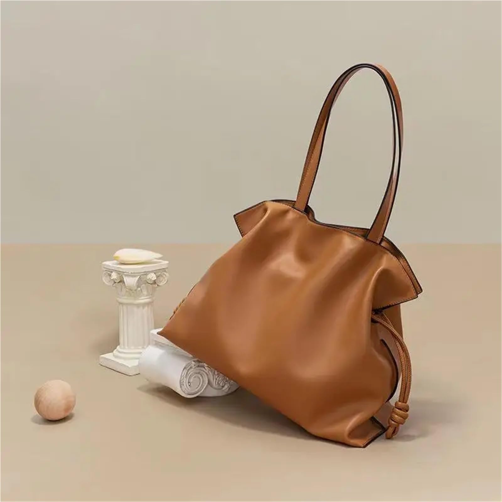 Leder Extra Große Umhängetaschen Frauen Handtasche Bucket Bag Designer String Tote für Büro, Schule, Einkaufen, Reisen(White)
