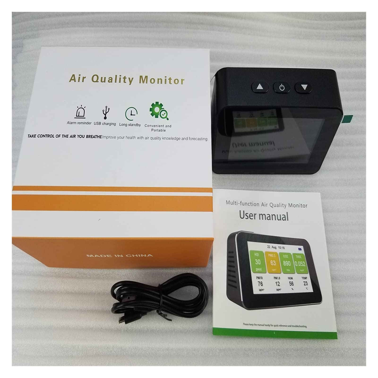 Detektor gazu, CO2 wewnętrzny detektor formaldehydu miernik zanieczyszczenia powietrza PM2.5/TVOC/CO2 Monitor jakości powietrza analizator gazu