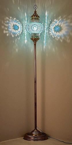 DEMMEX Lámpara de pie de mosaico marroquí turco de 10 pulgadas de tamaño más grande, lámpara de pie oriental exótica de vidrio de mosaico colorido