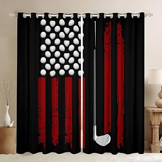 Feelyou Kids Golf Curtains for Bedroom Living Room (2 Panels, 52 x 63 Inch) American Flag Darkening Drapes Sports Games 30%-50% Blackout Curtains Window Treatments - Buy now