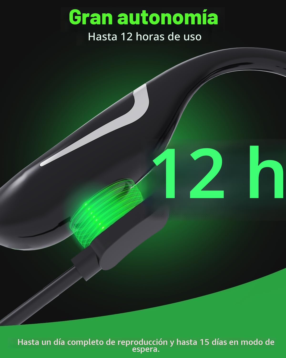 MONODEAL Auriculares conduccion osea, Auriculares inalambricos Deportivos IPX7 a Prueba de Sudor, Bluetooth 5.3 Verde con luz Inteligente, auriculare oseos 20 Horas de reproducción