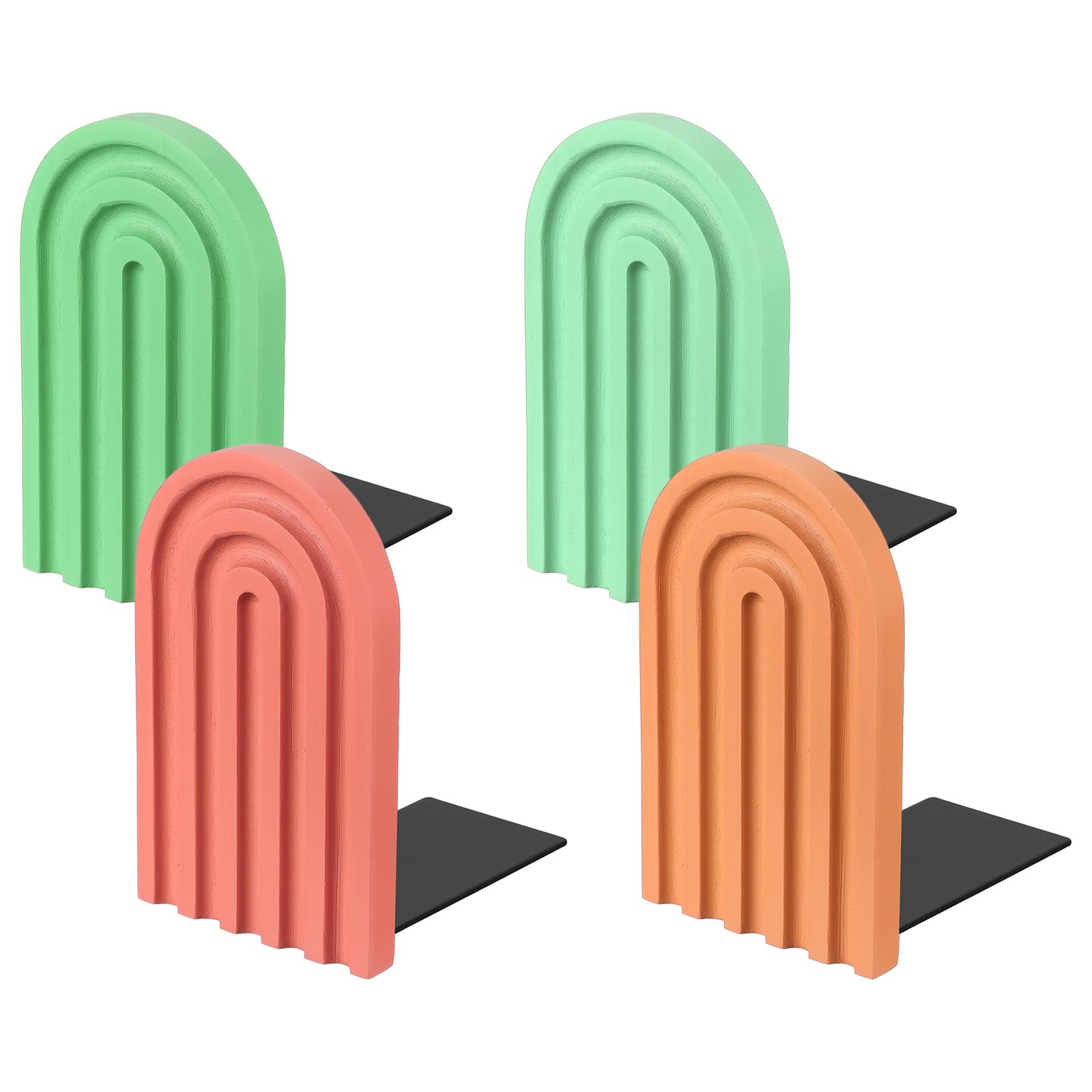 PATIKIL 4Pcs Arch Bookends, Non-Skid Wood Book Ends for Shelves Book Stopper for Holding Books Movie CD Home Office Library Decorative, Red/Light Orange/Green/Cyan