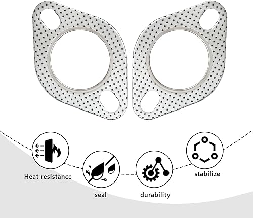 Miniatura 32 de 2 juntas de escape de automóvil, 2 pulgadas, 2 pernos de repuesto para juntas de escape OEM # 120-06310-0002, junta de colector de escape estándar 2