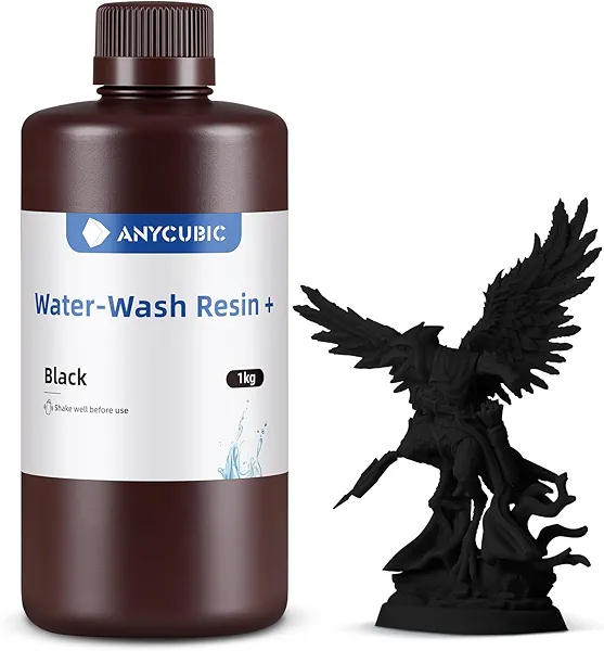 ANYCUBIC Water Washable 3D Printer Resin, 405nm High Precision UV-Curing 3D Resin, Low Shrinkage Standard Photopolymer Resin for 8K Capable LCD DLP Resin 3D Printer Printing (Black, 1000g) B