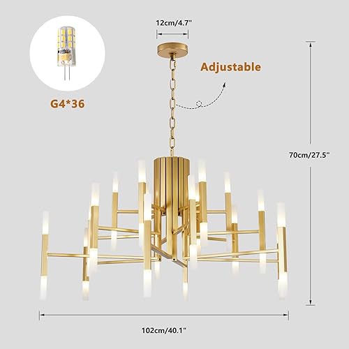 Miniatura 2 de BOKT Candelabro dorado contemporáneo de 36 luces LED G4 creativas champán dorado para sala de estar, lámpara de techo colgante posmodernismo para