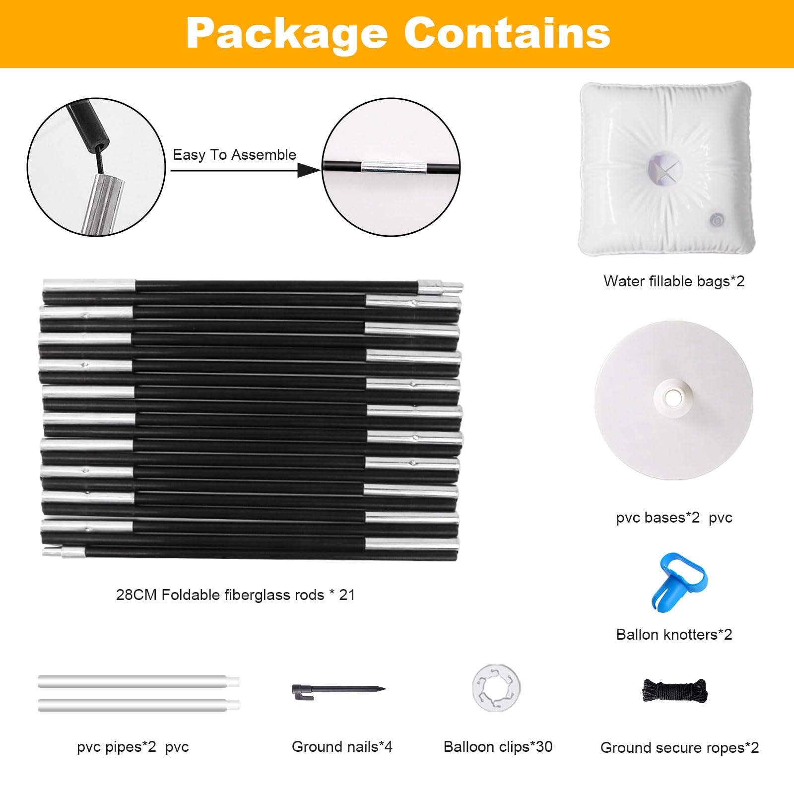 PlusFive Kit per arco per palloncini, altezza 20.5 m e larghezza 10.5 m, set di supporto regolabile con base riempibile ad acqua, per decorazioni per matrimoni, feste di compleanno