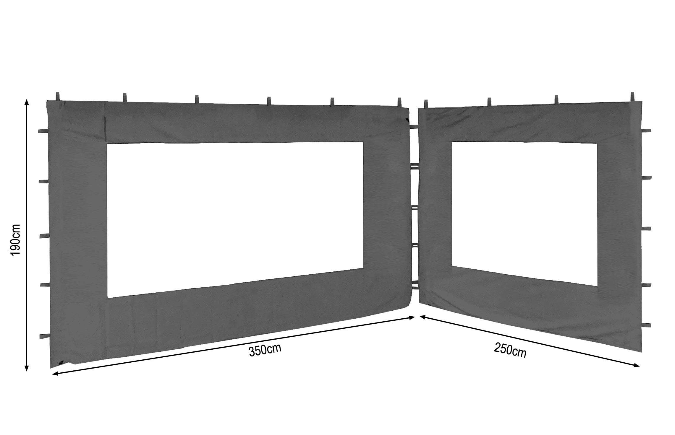 2 Pareti Laterali Con Finestra PE Per Gazebo 3x4m - Grigio, 250x190cm E 350x190cm