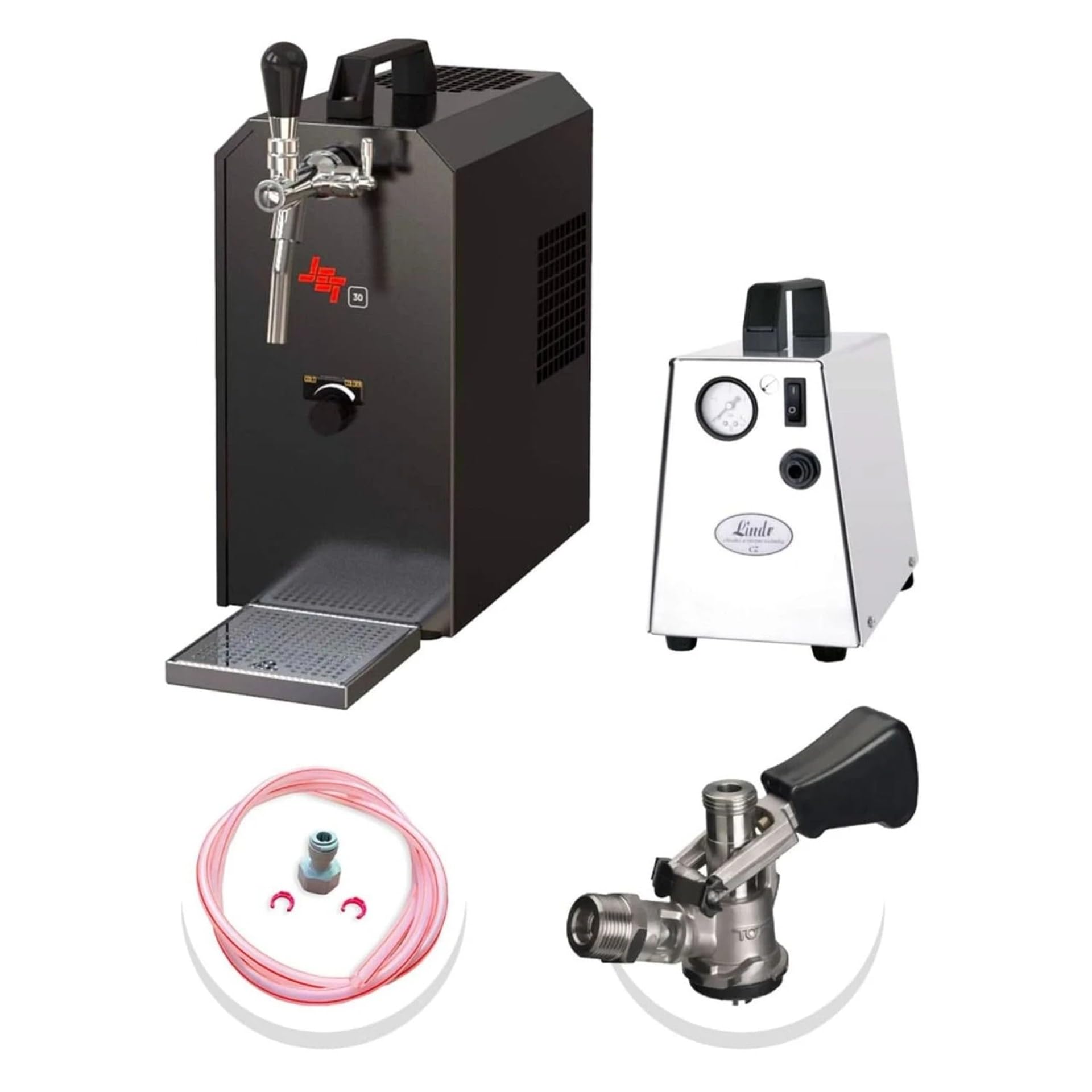 Kit completo sistema de tiro de cerveza Jet 30, caja enfriadora de cerveza, enfriador en línea, enfriador seco, 35 l/h, con compresor de aire y juego de todo cabezal