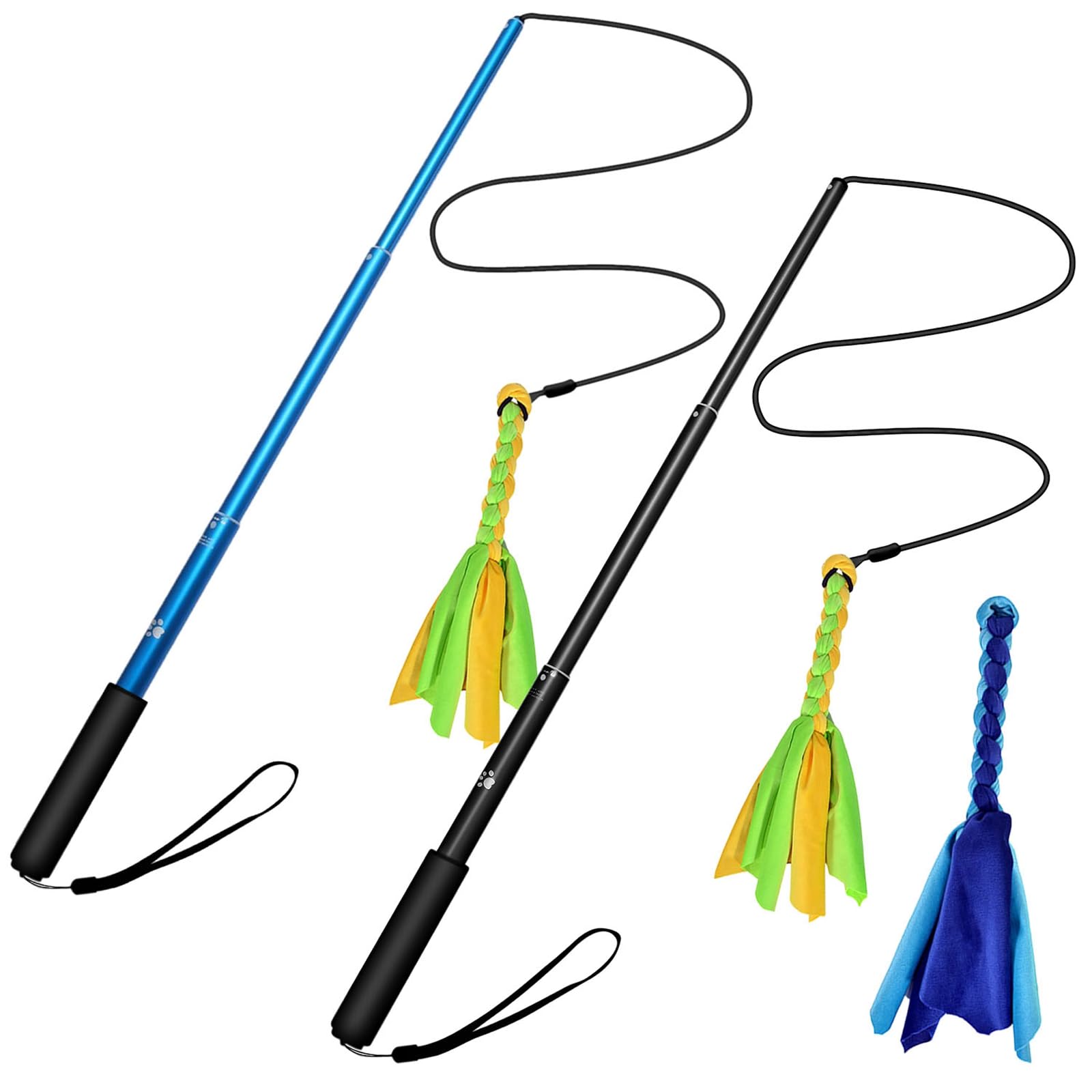 KOCASO Extendable Flirt Pole for Dogs Interactive Dog Toys with 2 Replaceable Interactive Tail Toys for Small Medium Large Dogs Training Exercise Tug of War Chase Chewing(Blue)