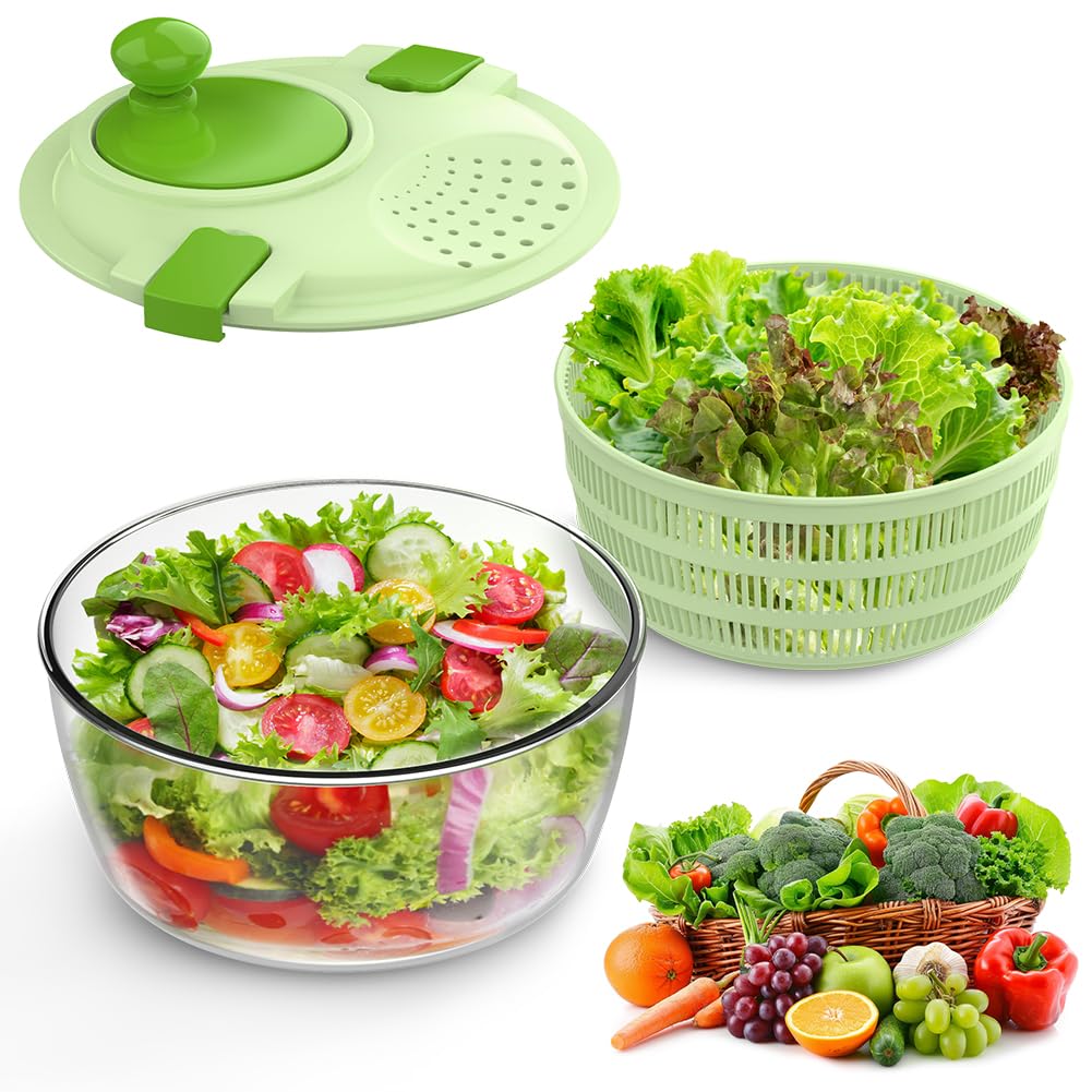 Centrifugadora Lechuga, Gran Capacidad 4,5L Escurridor Verduras, Escurridor Lechuga con Bol y Cesta de Malla, Lava y Seca Rápidamente Verduras y Frutas